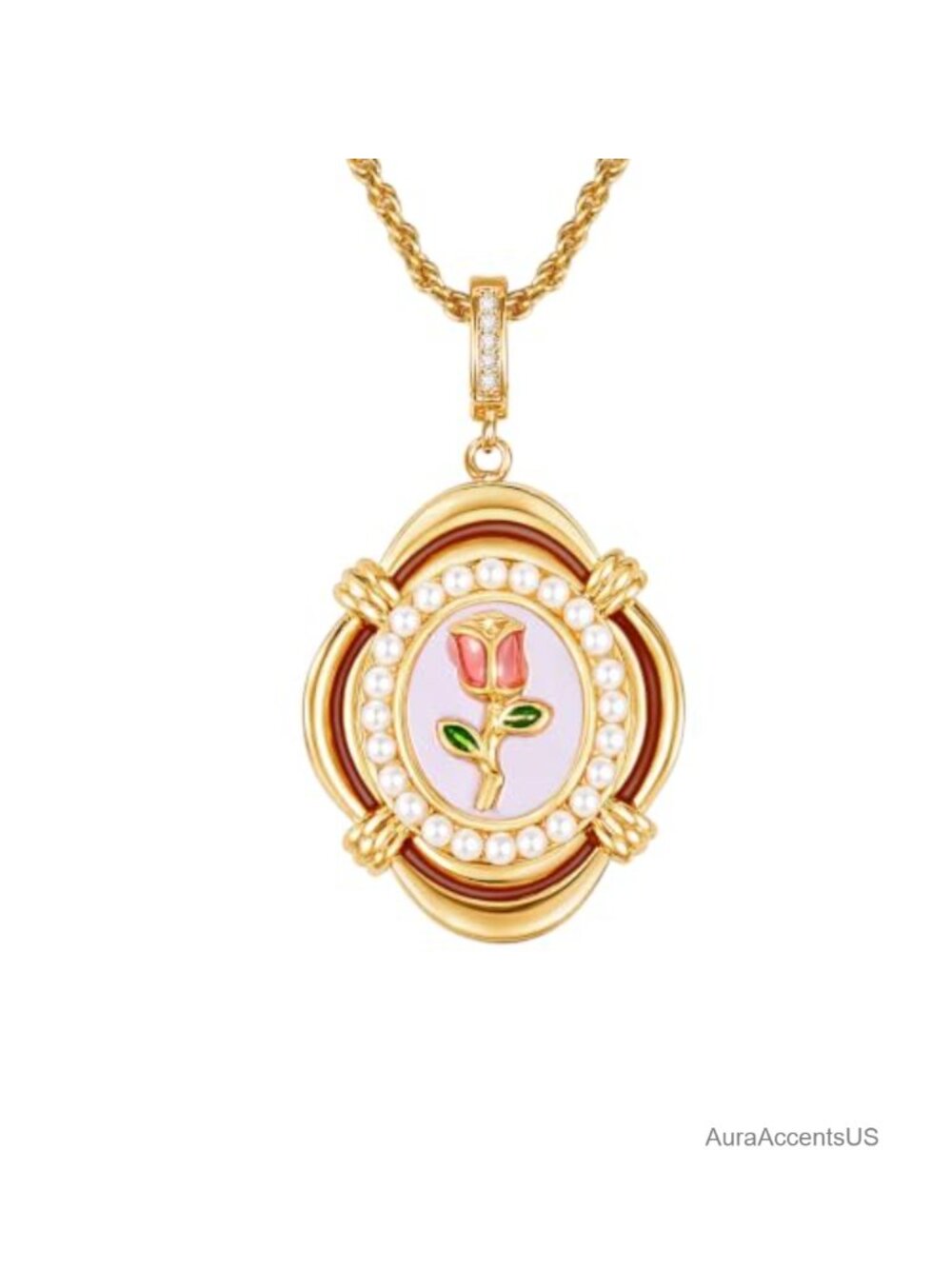 Gold Plated Rose Pearl Pendant Necklace for Women Dainty